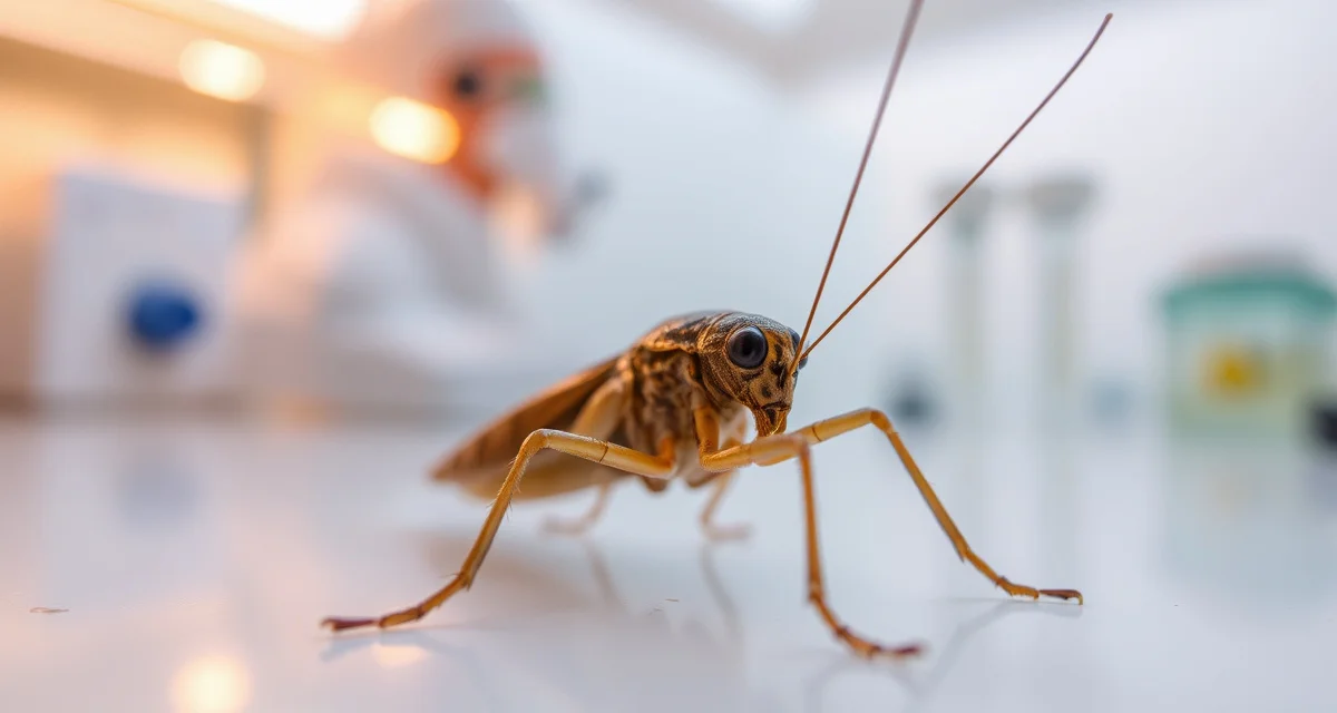 Cricket farming disease prevention and AdDNV biosecurity Microscopic image of Acheta domesticus cricket colony showing disease prevention biosecurity measures for commercial farming operations