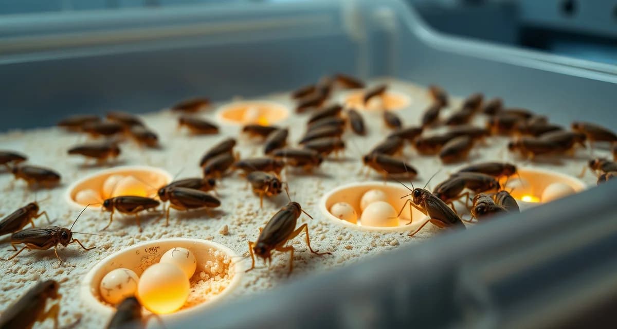Professional cricket breeding management setup Acheta domesticus breeding bin with oviposition substrate and egg collection management system for cricket farming operations