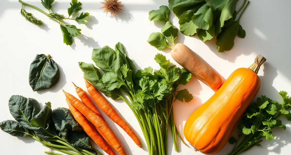 Premium gut-loading vegetables for feeder crickets Fresh vegetables and greens for cricket gut loading including leafy greens, carrots, and squash arranged for optimal nutrition.