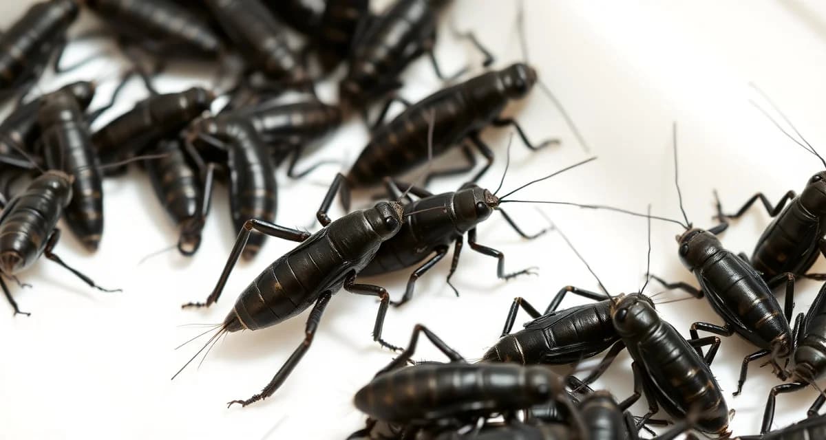 Gryllus bimaculatus farming setup for reptile and human food production Black crickets (Gryllus bimaculatus) in controlled farming environment showing ideal breeding conditions for insect protein production