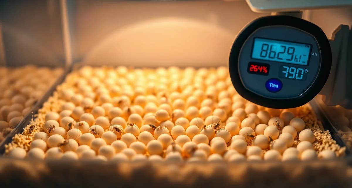 Cricket egg incubation chamber with climate control Cricket farm eggs in incubation setup showing optimal temperature and humidity monitoring for achieving high hatch rates
