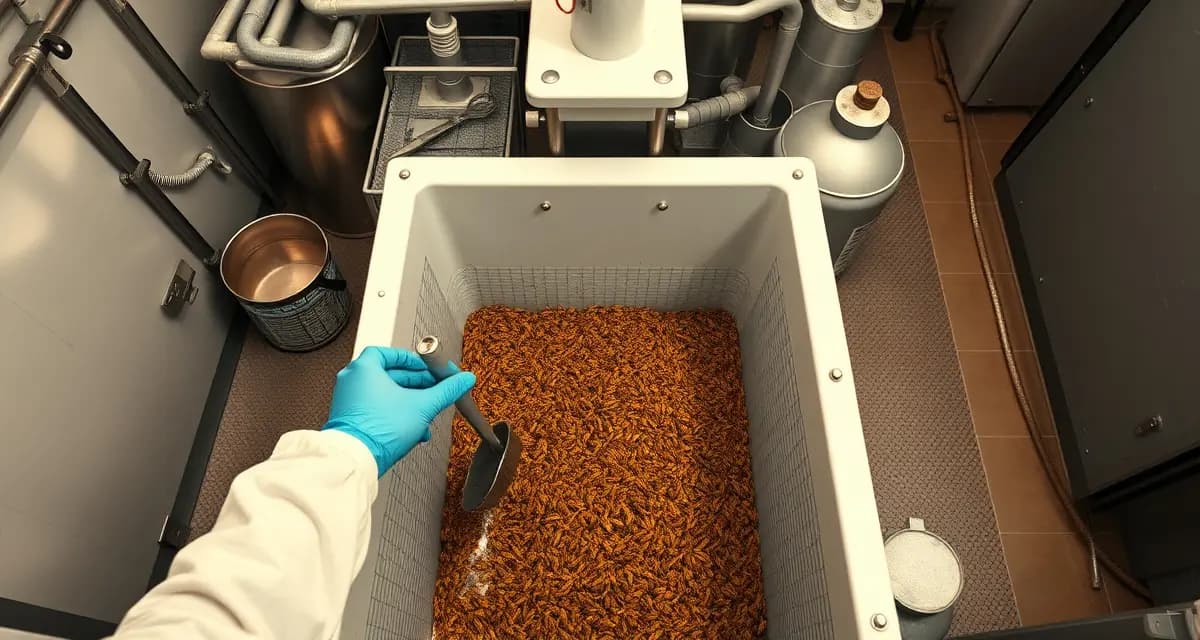 Proper cricket farming bin cleaning technique Cricket farm bin sanitation and cleaning protocol setup showing professional biosecurity measures and pathogen prevention equipment