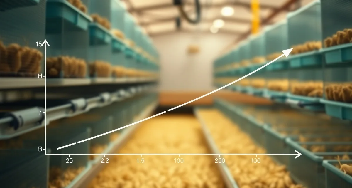 Cricket farming profitability metrics and cost analysis Break-even analysis chart showing how many cricket farm bins needed to achieve profitability, with profitability threshold at 12-15 bins.