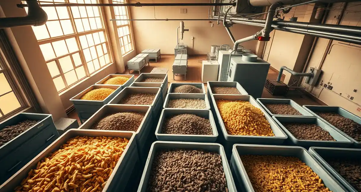 Multiple revenue streams from cricket farm processing byproducts Cricket farm byproducts including frass, oil, and chitin processed and organized for revenue generation