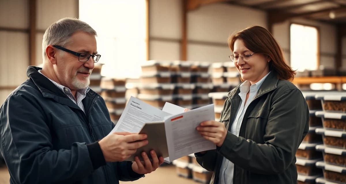 B2B cricket farming customer retention partnership Cricket farm supplier presenting consistent sizing documentation to pet store buyer, demonstrating quality assurance practices that improve customer retention.