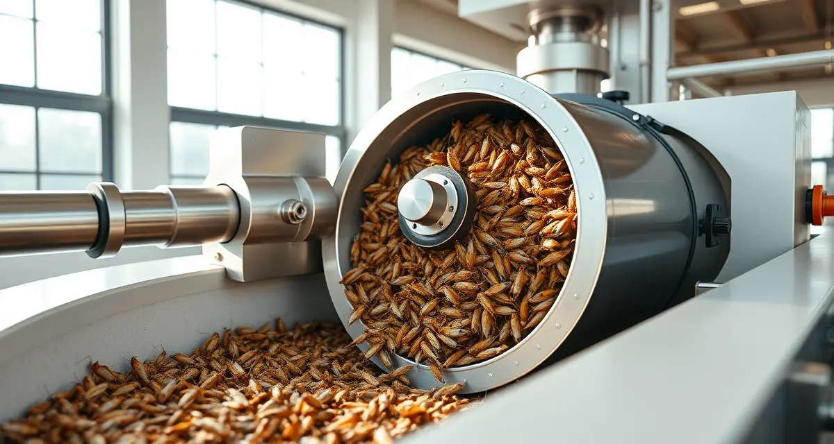 Automated drum separator for cricket farm harvesting Commercial drum separator cricket harvesting system efficiently separating crickets from substrate in under 15 minutes per bin