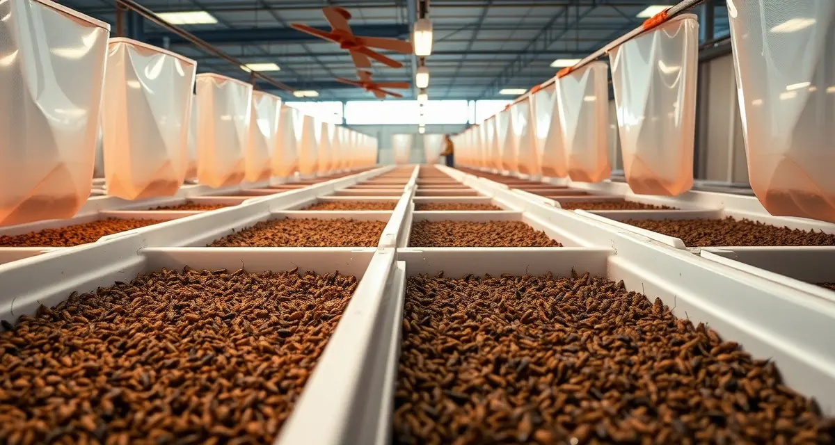 Optimizing cricket farm profitability through die-off rate management Cricket farming bins displaying mortality management techniques for optimizing FCR and die-off rates in insect protein production operations