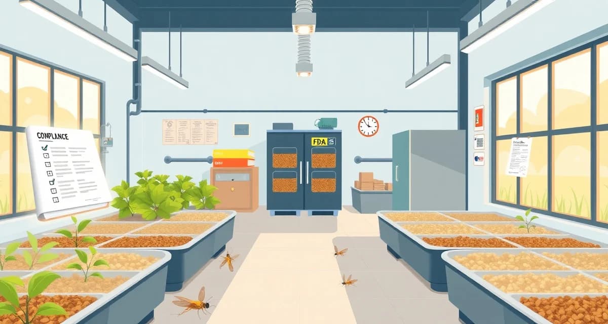 FDA compliance requirements for cricket farming operations Cricket farm compliance checklist showing FDA registration requirements and regulatory documentation needed for cricket flour producers shipping interstate.