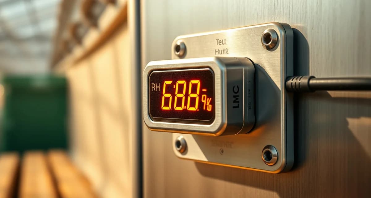 Precision humidity monitoring for optimal cricket farm conditions Digital humidity sensor for cricket farming displaying accurate RH measurement between 60-80% relative humidity range