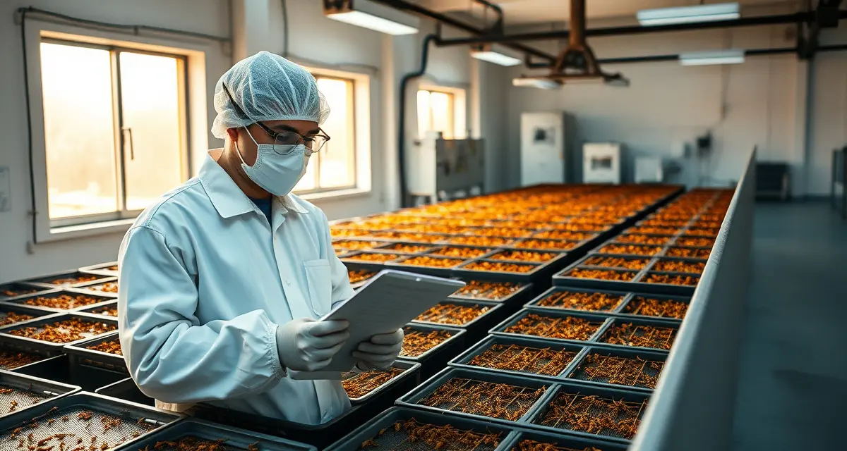 Monthly self-inspection procedures for cricket farming facilities Cricket farm inspection checklist documentation showing GMP and food safety compliance procedures for professional farming operations