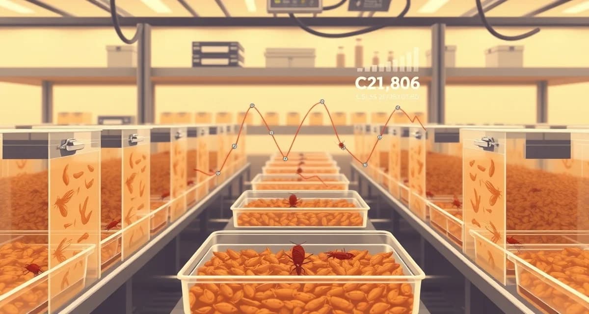 Purpose-built cricket farming management system Cricket farm lifecycle tracking software dashboard showing bin-level monitoring and data management for insect protein production operations.