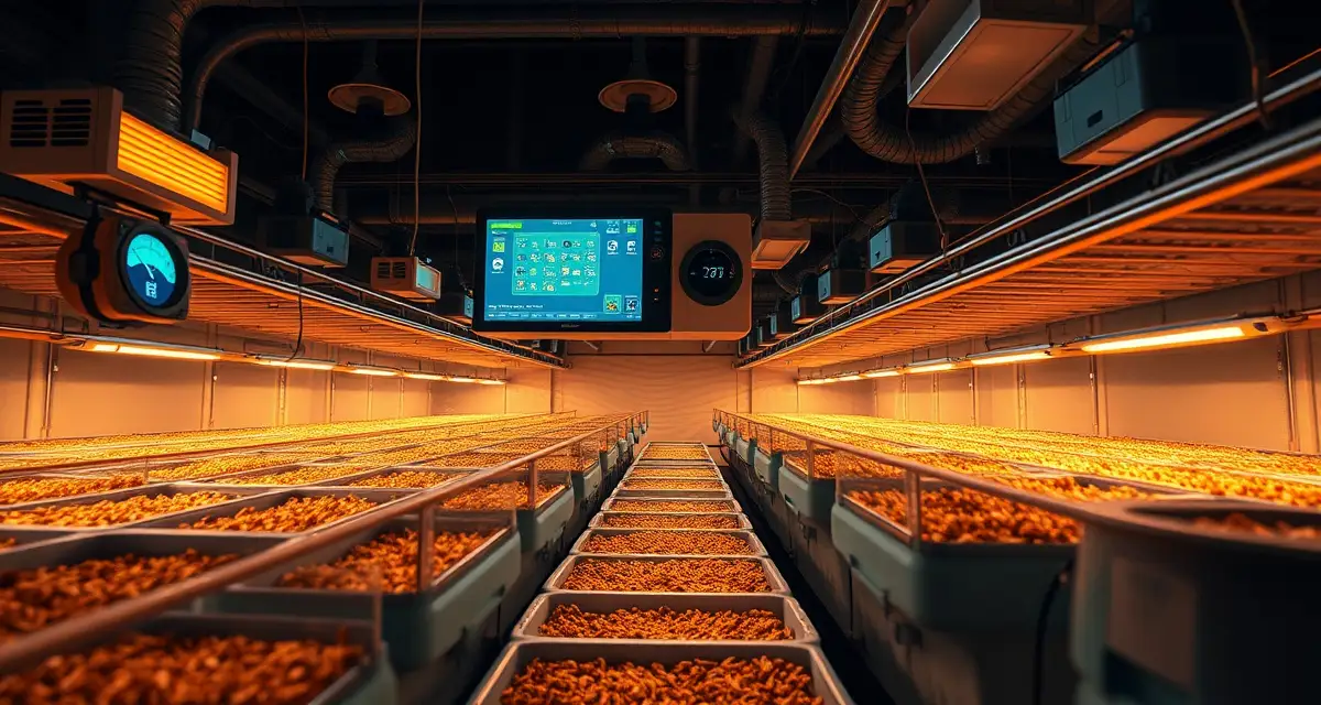 Overnight monitoring equipment for cricket farm operations Cricket farm temperature monitoring system preventing overnight die-offs in insect protein production facility