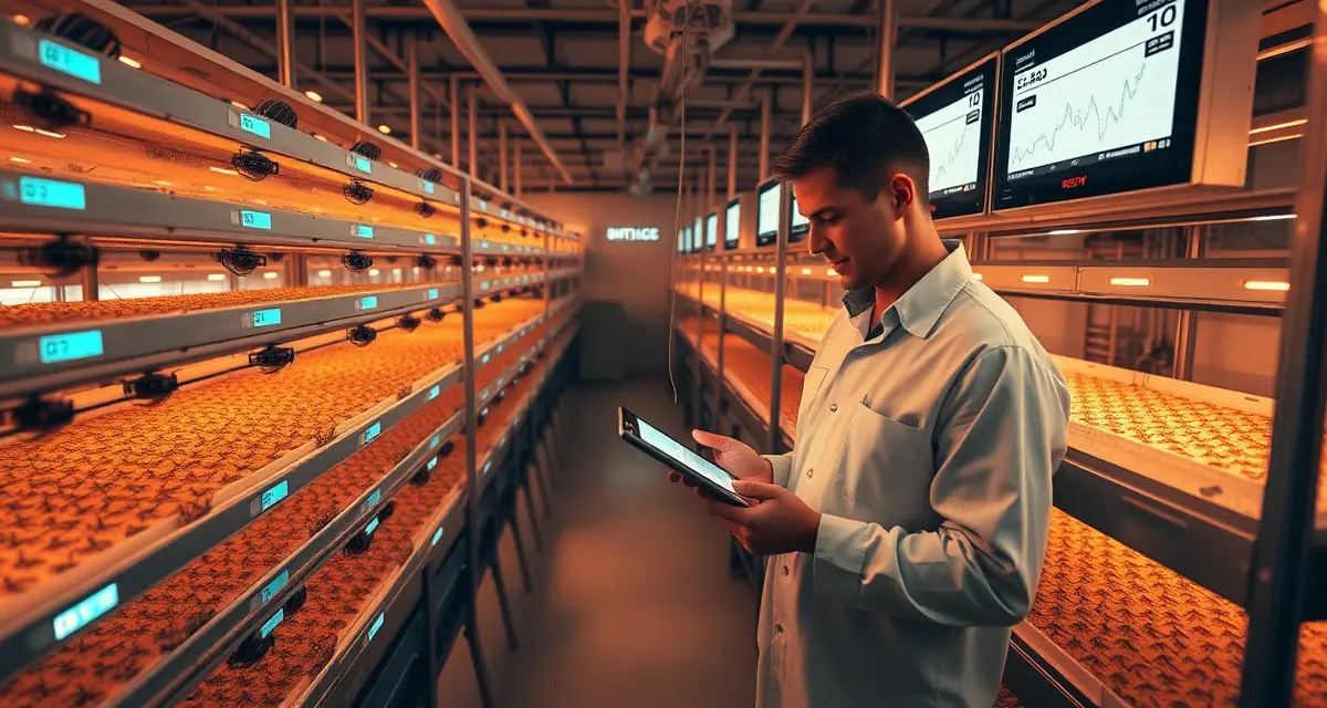 Cricket farm automated monitoring eliminates die-off losses Automated temperature monitoring system in cricket farming operation reducing overnight die-offs through real-time alerts and data tracking.
