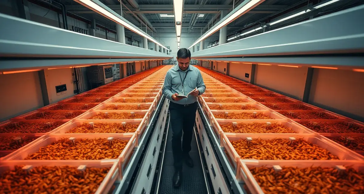 Scaling cricket farm bins for insect protein production Cricket farming operation showing scaled rows of breeding bins during growth from 10 to 100 bins over 18 months