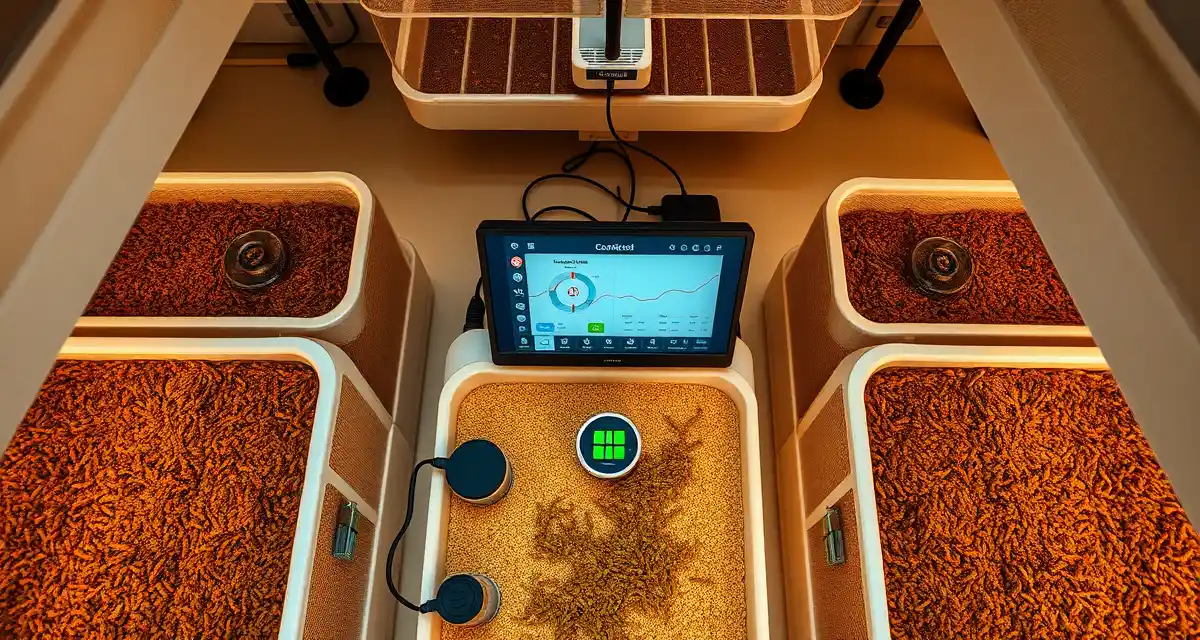 CricketOps platform trial setup demonstration Cricket farming bins setup during free trial with monitoring system for optimal insect protein production operations