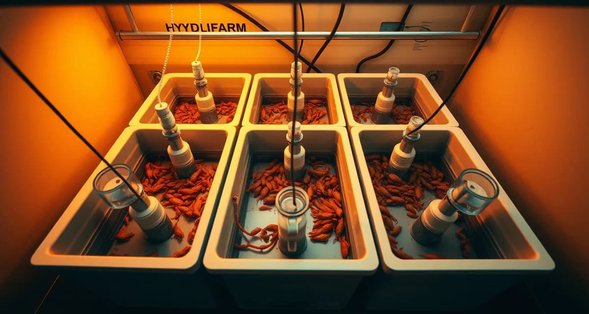 Proper hydration setup in commercial cricket farming Cricket farm water management system with multiple hydration bins and careful moisture control to prevent cricket drowning