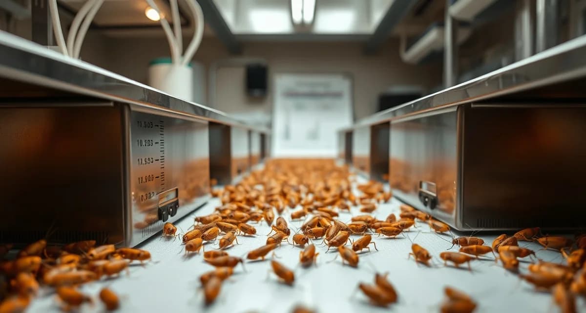 Cricket farming feed conversion ratio research analysis Academic research data on cricket farming FCR metrics showing controlled farming environment with healthy crickets and performance measurements.