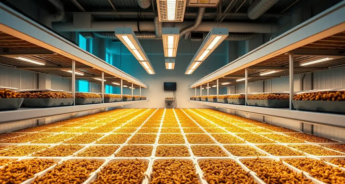 Maryland Cricket Farming Operation Modern indoor cricket farming facility in Maryland with climate-controlled systems for sustainable insect protein production.