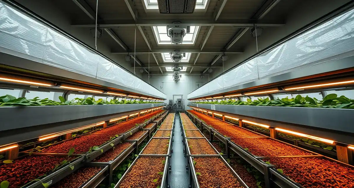 South Carolina cricket farm with regulated insect production setup Modern cricket farming facility in South Carolina showing climate-controlled production bins for insect protein and sustainable agriculture operations.