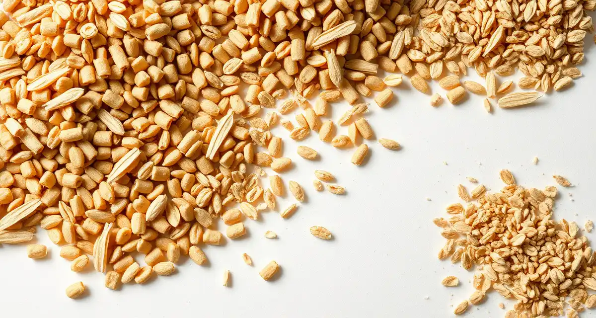 Carbohydrate sources for cricket feed production Cricket feed pellets and carbohydrate grain sources displayed for optimal nutrition management in cricket farming operations.