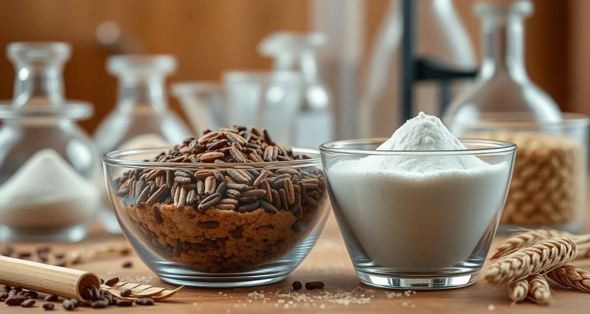 Cricket flour baking science composition Cricket flour compared to wheat flour showing texture and color differences for baking formulation
