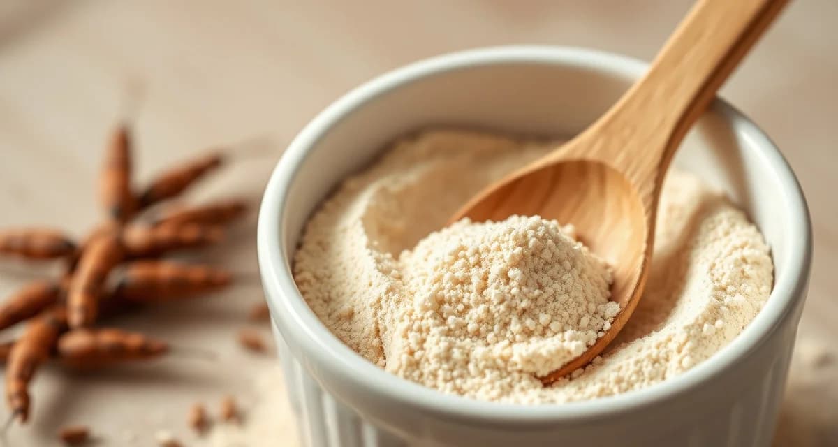 Premium cricket flour ingredient for insect protein products Cricket flour powder displayed in a ceramic bowl, showing the fine texture and nutritional composition of cricket-based protein ingredient.