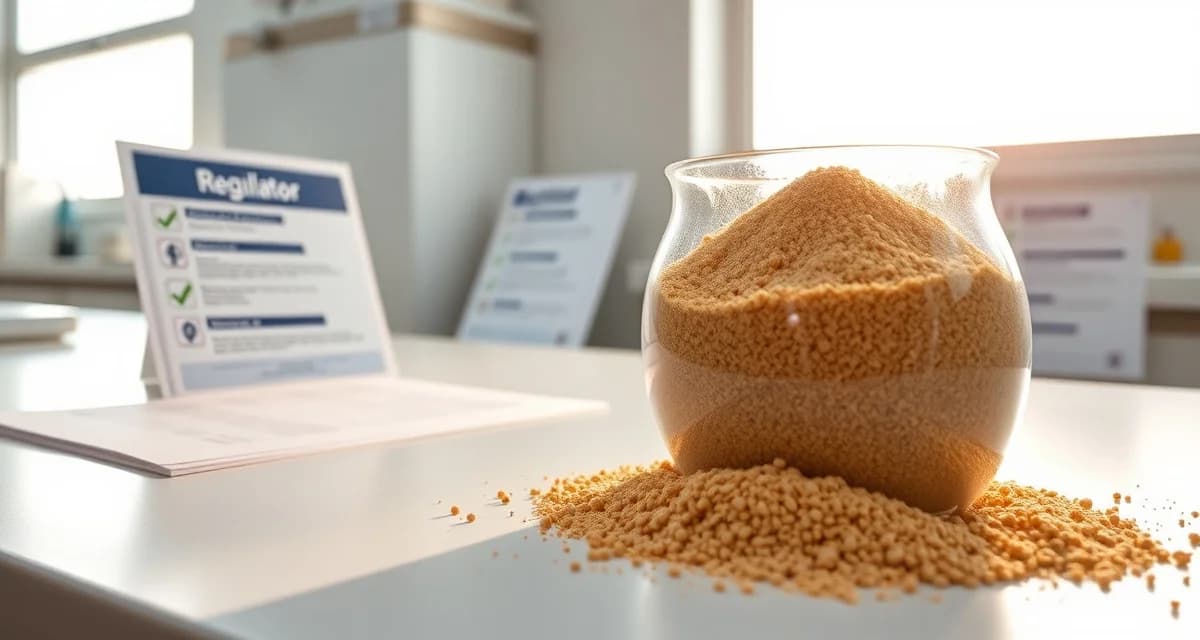 Cricket Flour FDA Compliance Standards FDA compliance documentation and certified cricket flour in professional food production facility laboratory setting