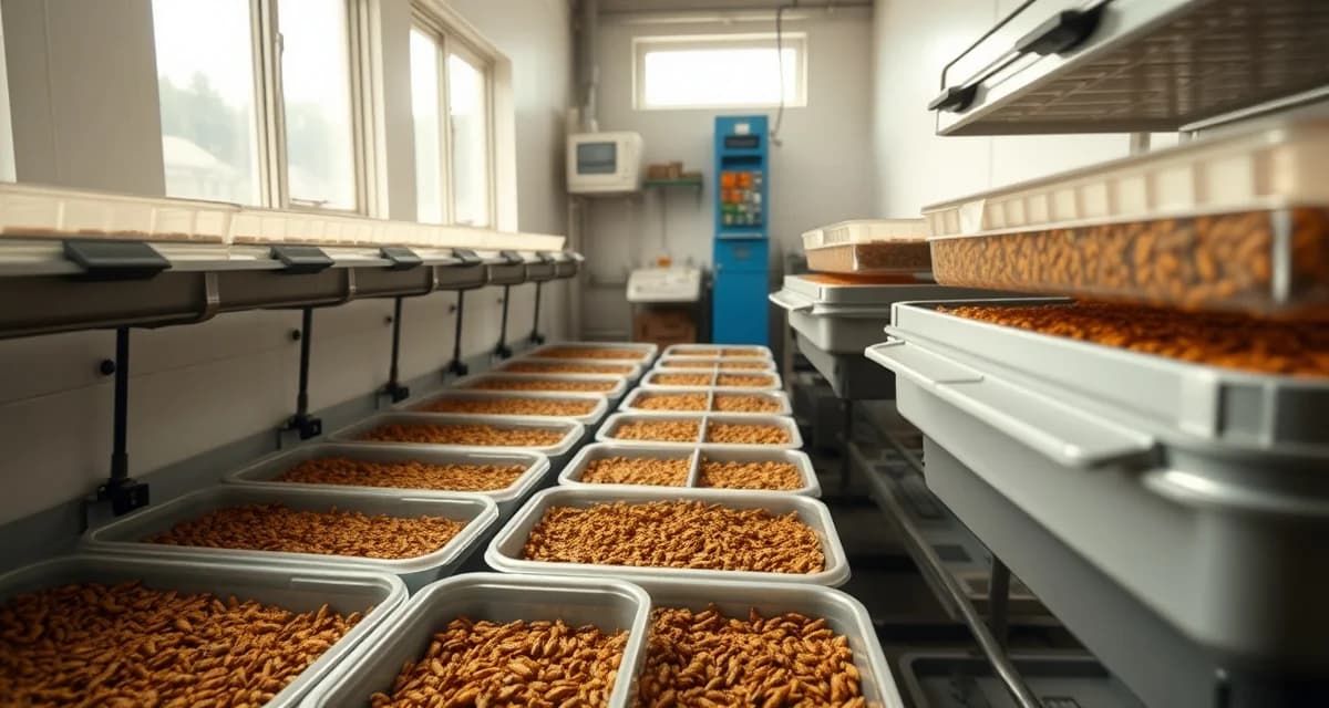 Cricket farm compliance infrastructure for micro-producers Small-scale cricket farming operation demonstrating FSMA compliance setup for very small business insect protein production
