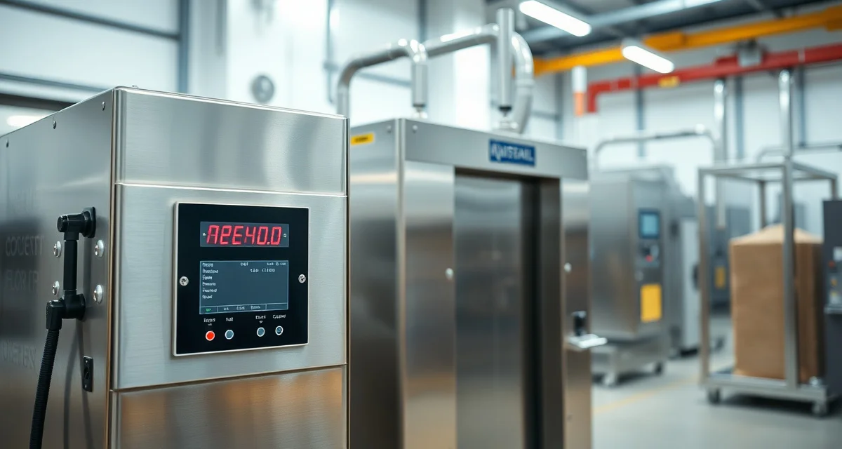 Metal detector equipment for cricket protein production Industrial metal detector unit for cricket flour processing showing FDA-compliant ferrous sensitivity specifications and integrated HACCP monitoring system.