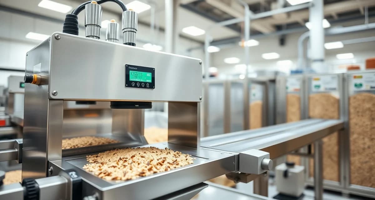 Metal Detection System for Cricket Flour Quality Control Industrial metal detector equipment on cricket flour packaging line preventing foreign material contamination in insect protein production