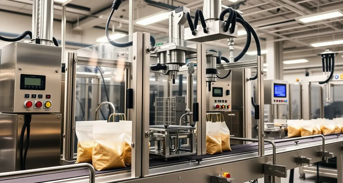 Automated cricket flour packaging equipment for insect protein production Tabletop form-fill-seal packaging machine automating cricket flour production with integrated filling and sealing operation