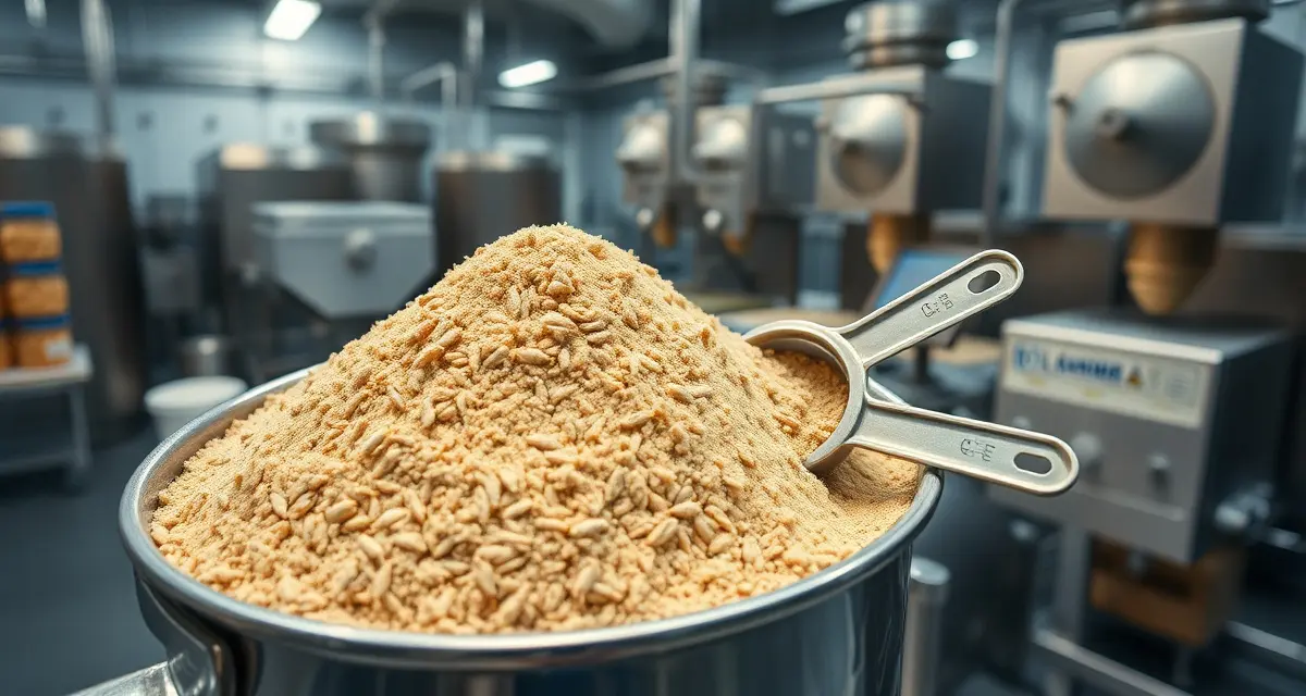 Cricket flour production workflow from farming to finished product Cricket flour powder next to live crickets showing the transformation process from farm to food-grade powder for insect protein production.