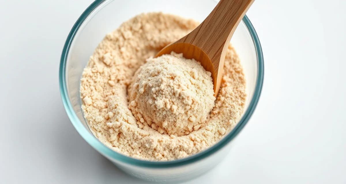 Cricket flour protein measurement and analysis Close-up of cricket flour protein powder in measuring bowl showing texture and color for accurate protein content analysis.