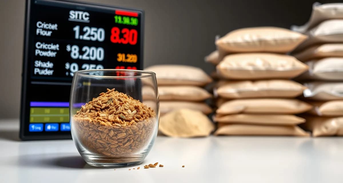 Spot market cricket flour commodity pricing Cricket flour spot market pricing display showing premium rates compared to contract prices for insect protein production