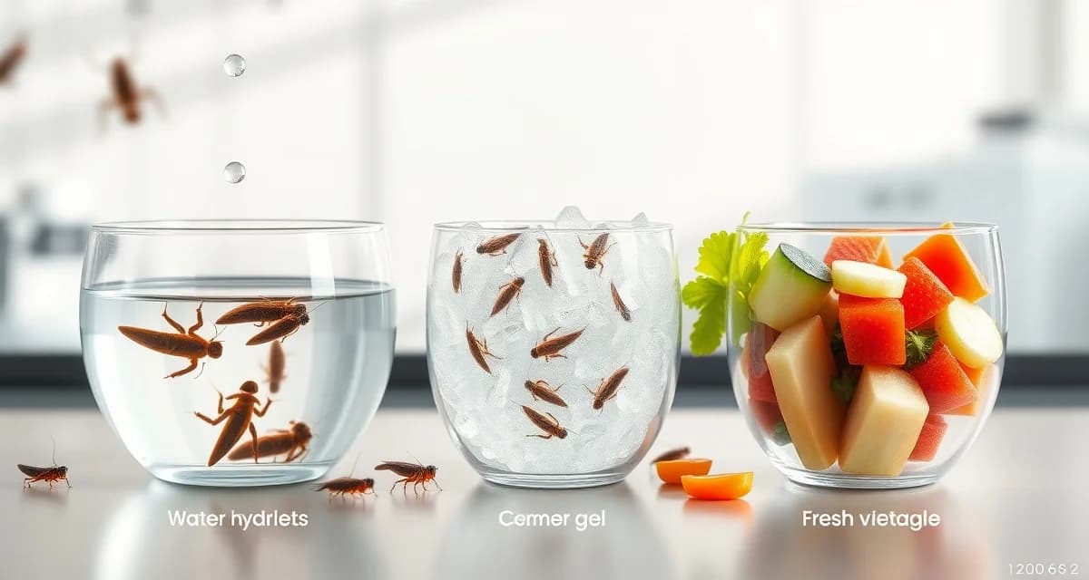 Cricket farm hydration techniques comparison Comparison of three cricket hydration methods: water bowls, polymer gel crystals, and fresh vegetables for optimal farm productivity.