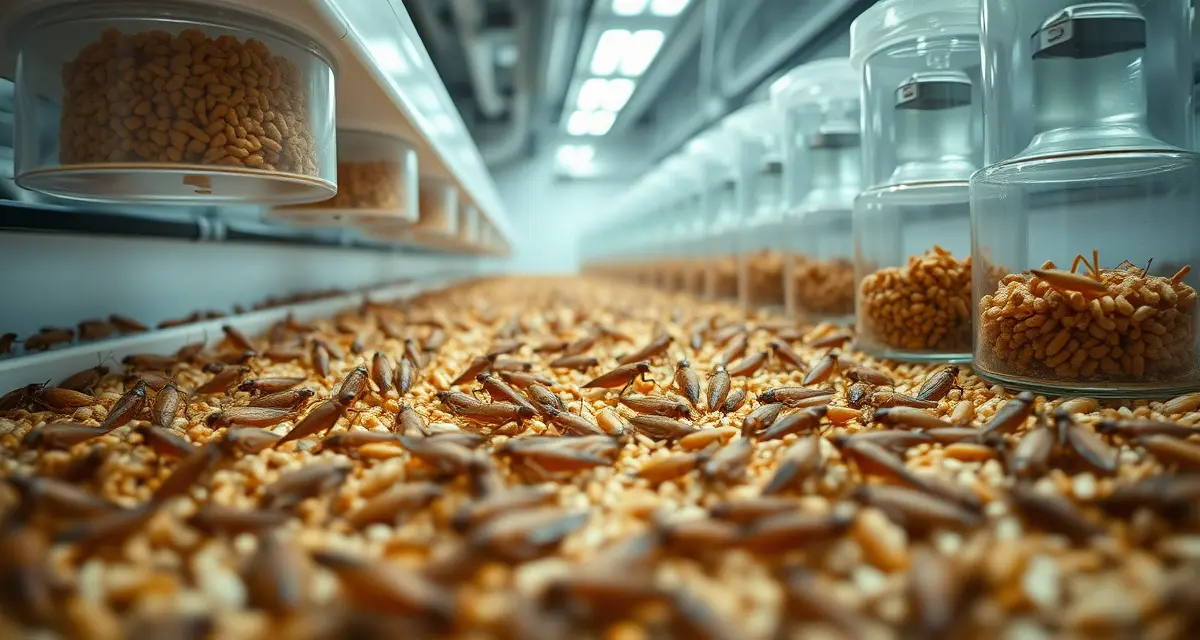 Optimal cricket diet composition for production farming Cricket nutrition requirements diagram showing protein, carbohydrate, fat and vitamin components for commercial farming operations