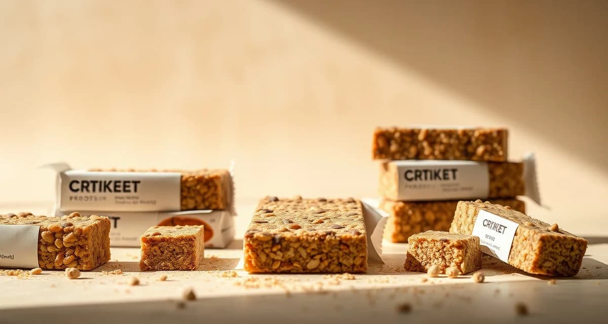 Premium cricket protein bar product showcase Cricket protein bars displayed with cricket flour and ingredients, representing the dominant insect protein retail market format