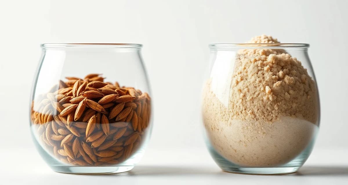 Cricket protein products comparison Cricket protein powder and cricket flour displayed in separate glass containers showing product texture and color differences for farming operations