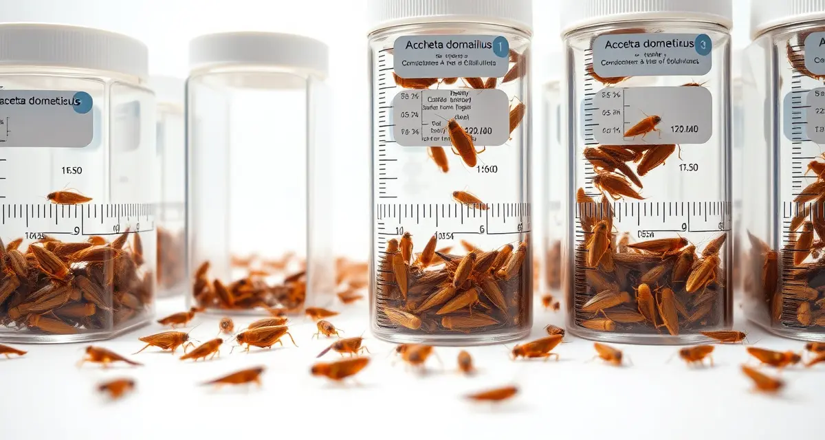 Cricket farming strain comparison and selection guide Comparison of different Acheta domesticus cricket strains in controlled farming containers with genetic performance metrics displayed