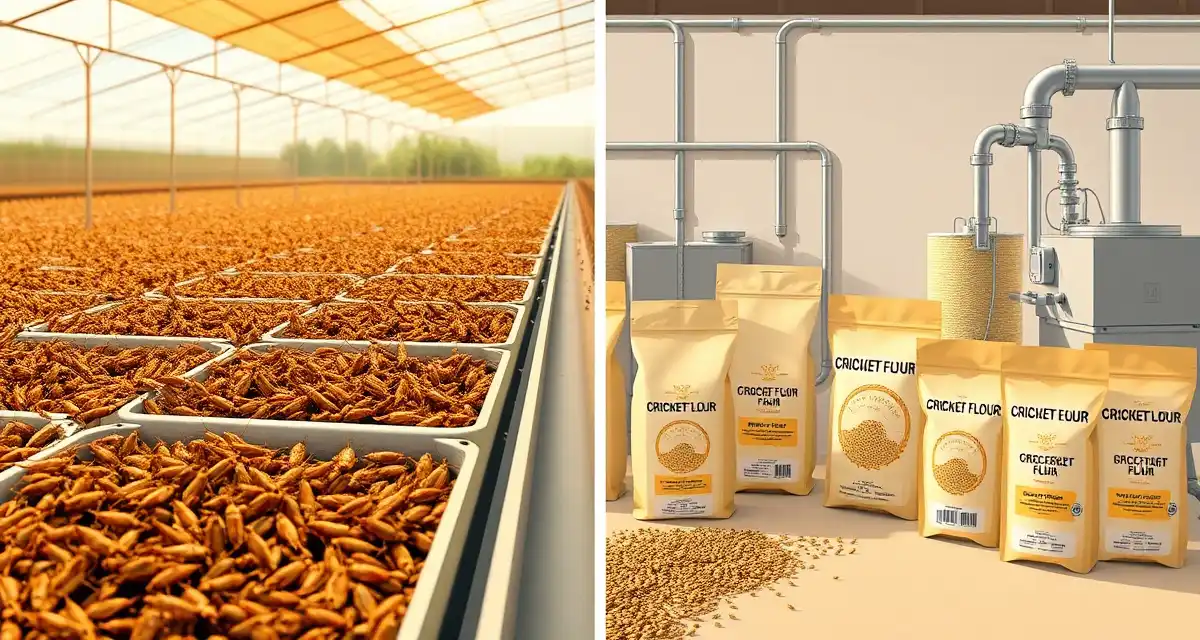 Cricket farming business model comparison guide Comparison of feeder cricket farming versus cricket flour production operations showing different equipment and business models.