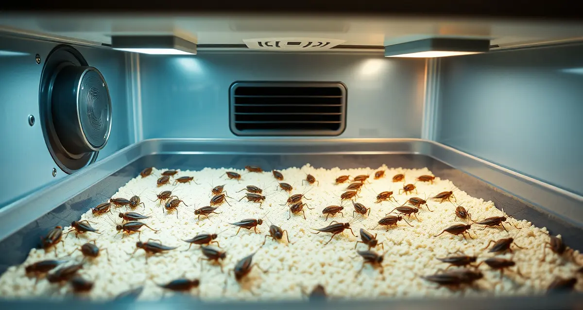 Commercial feeder cricket farming setup Feeder crickets in controlled farming environment with proper ventilation and substrate for commercial cricket production and sales.