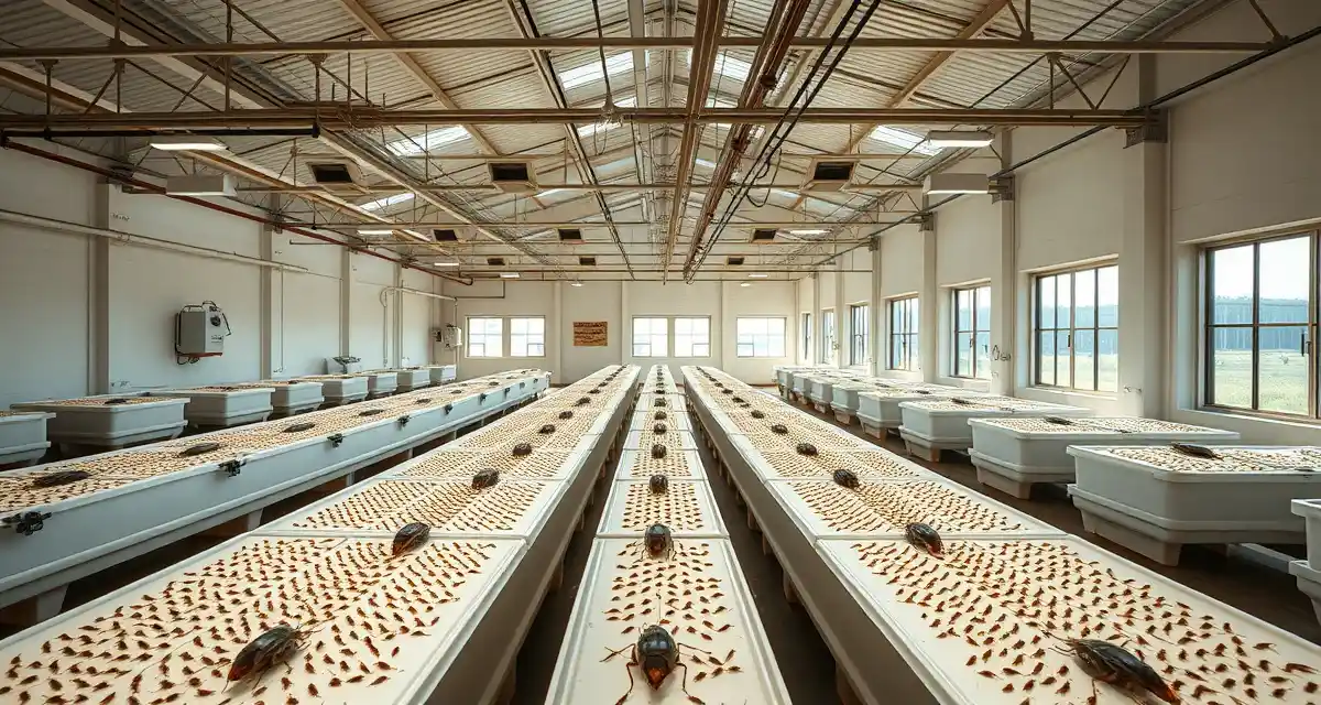Cricket farm zoning and permitting in Florida Modern Florida cricket farm facility showing FDACS-compliant commercial livestock operation with proper zoning and agricultural permits