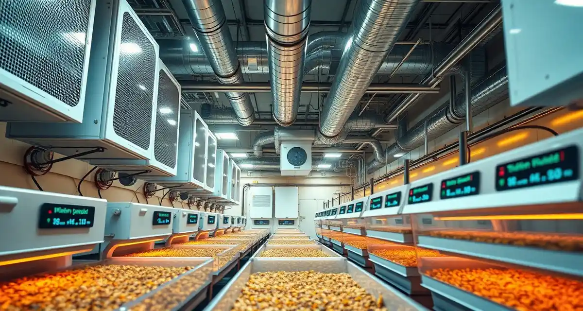 Advanced moisture control in professional cricket farms Cricket farming facility with dehumidification and ventilation systems designed for humid climate operations and mold prevention