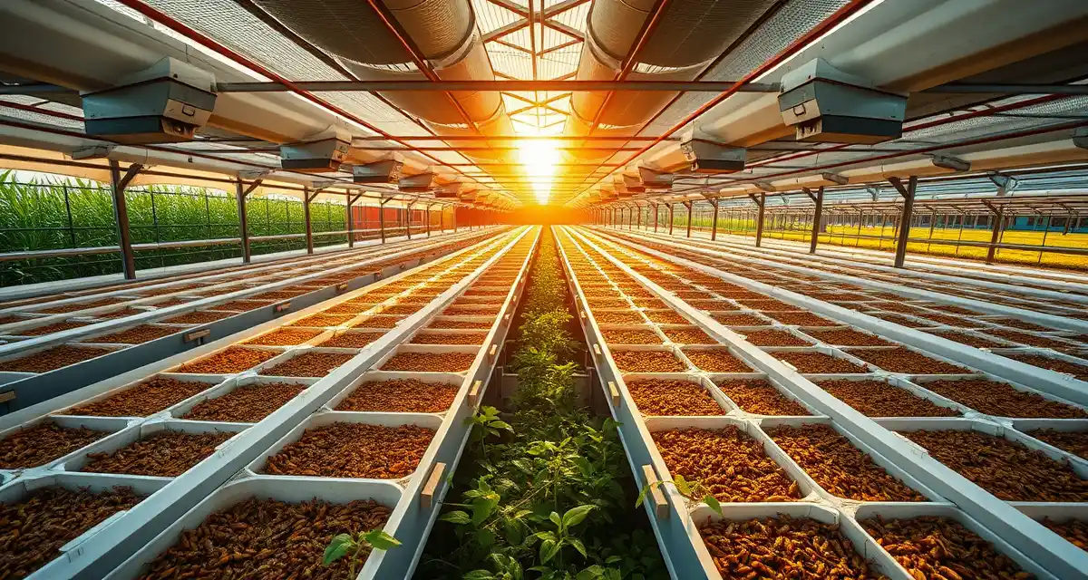 East African cricket farming operation for sustainable protein Modern cricket farming facility in Kenya showing organized breeding containers and sustainable insect protein production systems for local food security.