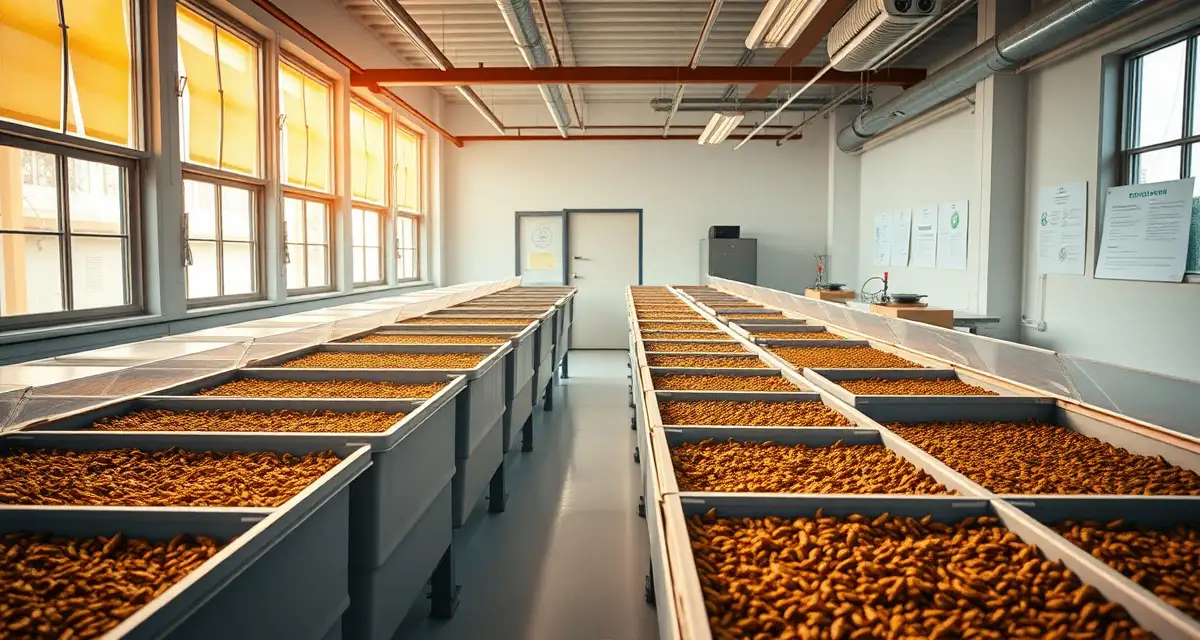 Regulated cricket farming facility meeting New York agricultural standards Modern insect farming facility demonstrating New York permit compliance for cricket production and insect farming operations