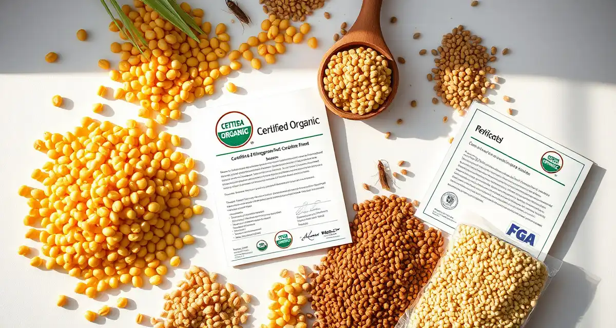 Certified organic feed inputs for sustainable cricket farming Organic feed ingredients including certified corn and soy for cricket farm operations with compliance documentation
