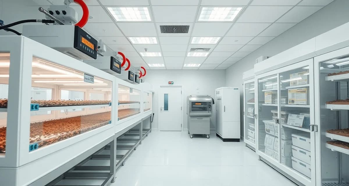 Research-grade cricket farming operation setup Pharmaceutical-grade cricket colony management facility with sterile containment systems and documentation records for COA compliance
