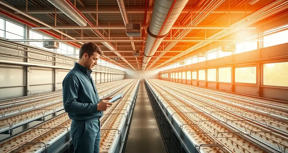 Modern cricket farming operation during spring startup phase Spring cricket farm startup facility showing organized breeding bins and equipment preparation for seasonal production ramp-up.