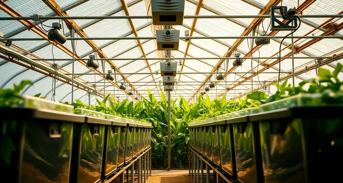 Subtropical cricket farm climate management Cricket farming operation in subtropical climate showing climate-controlled bins with monitoring systems and proper ventilation setup