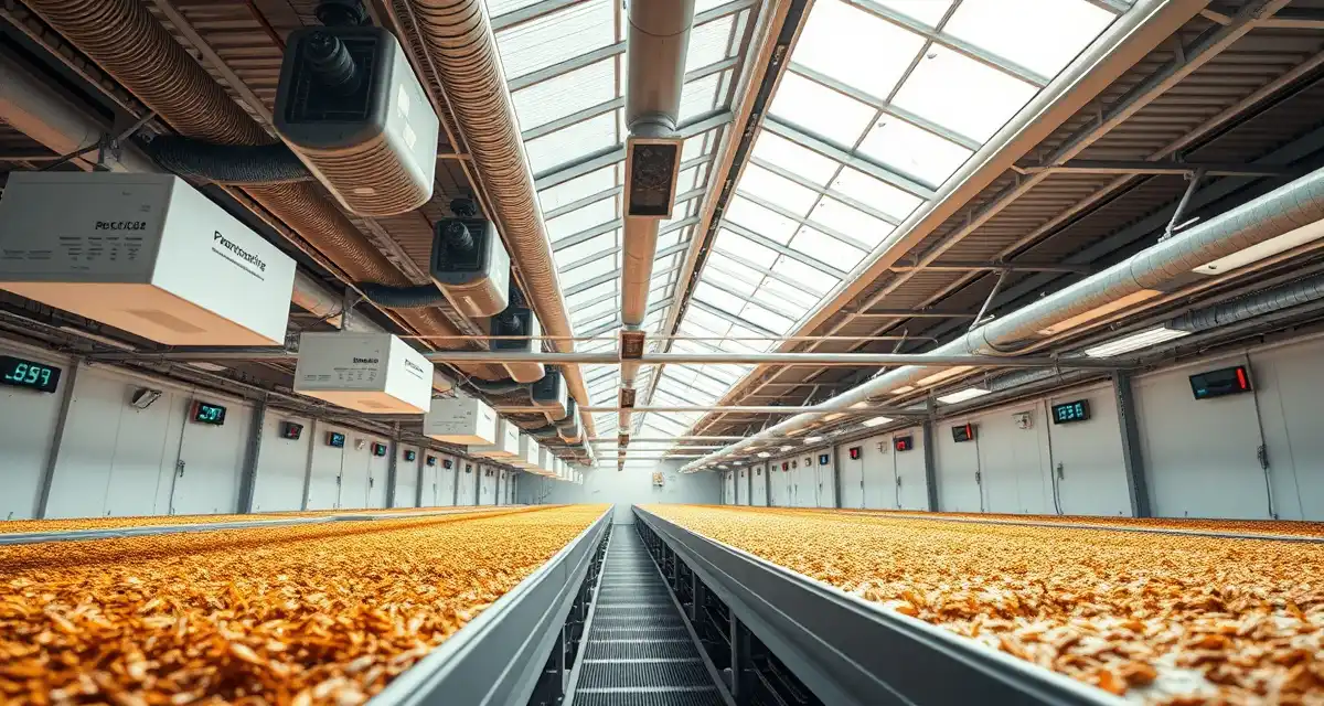 Summer cooling solutions for cricket farming operations Cricket farm facility using evaporative cooling and ventilation systems to maintain optimal temperature control during summer months without HVAC.